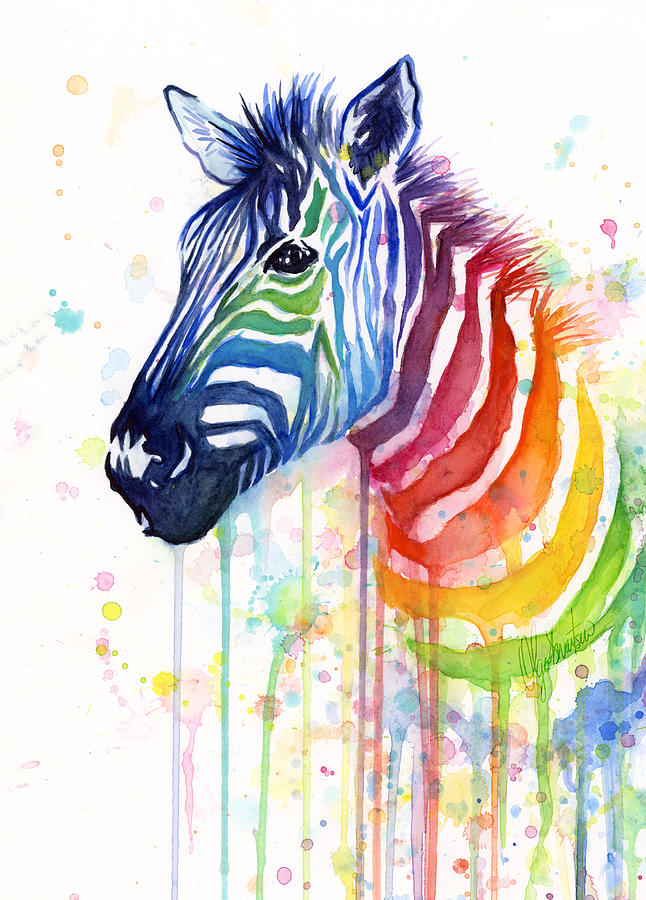 Animal Painting - Rainbow Zebra - Ode to Fruit Stripes by Olga Shvartsur