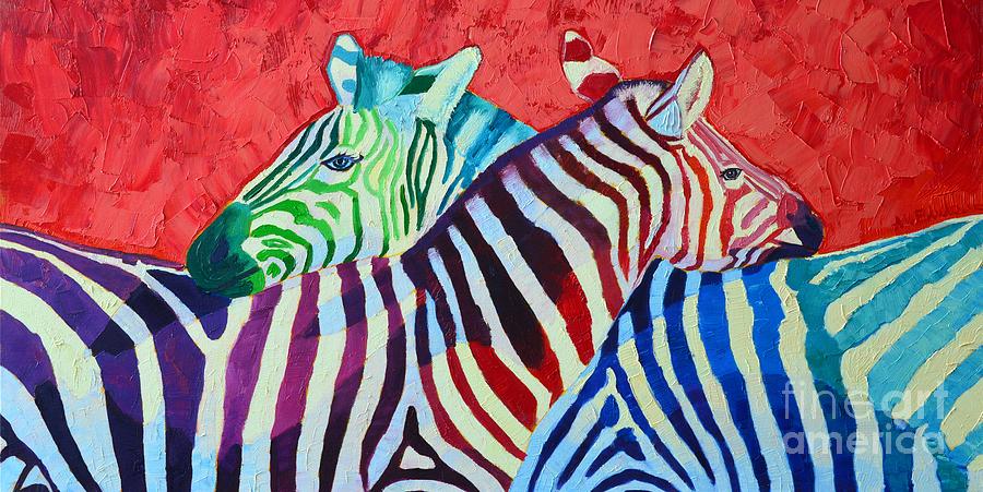 Rainbow Zebras In Love Painting by Ana Maria Edulescu