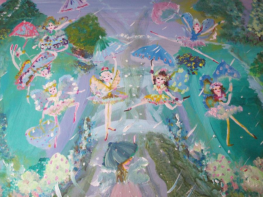 Raindrop fairies Painting by Judith Desrosiers