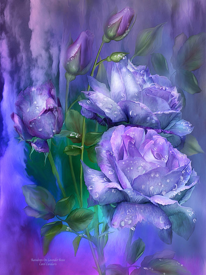 Raindrops On Lavender Roses Mixed Media by Carol Cavalaris