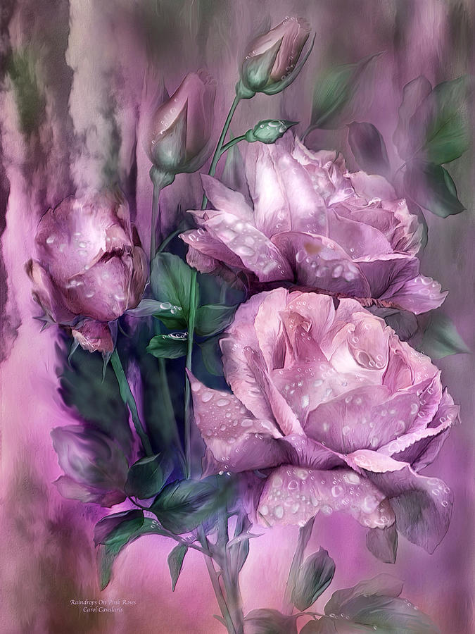 Raindrops On Pink Roses Mixed Media by Carol Cavalaris