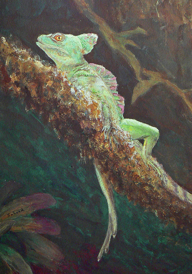 Amphibians Painting - Rainforest Basilisk by Margaret Saheed