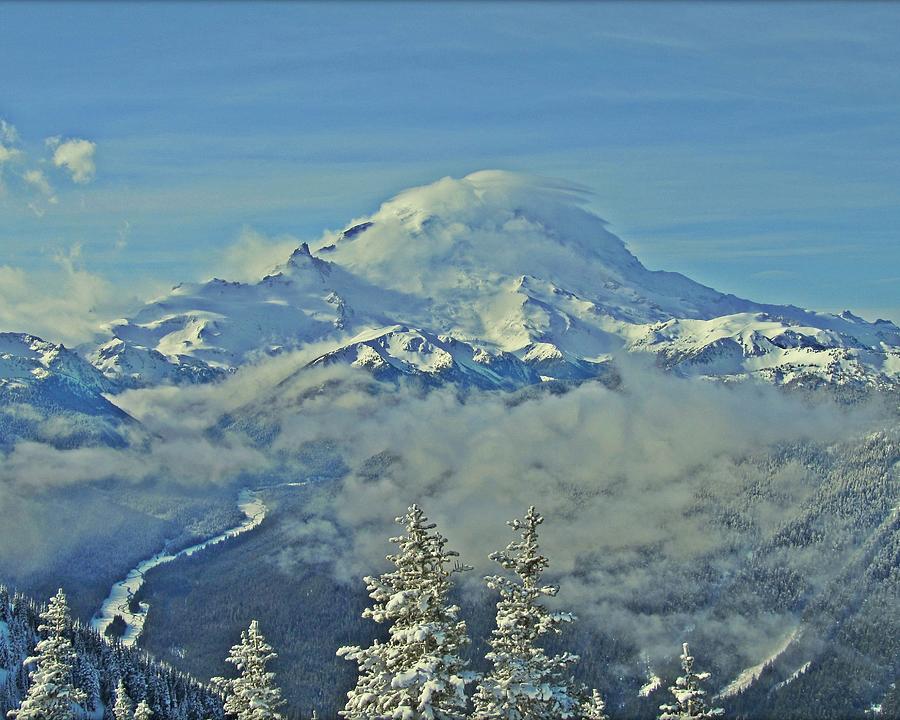 Rainier Cloaked In Winter Photograph by Jeff Cook