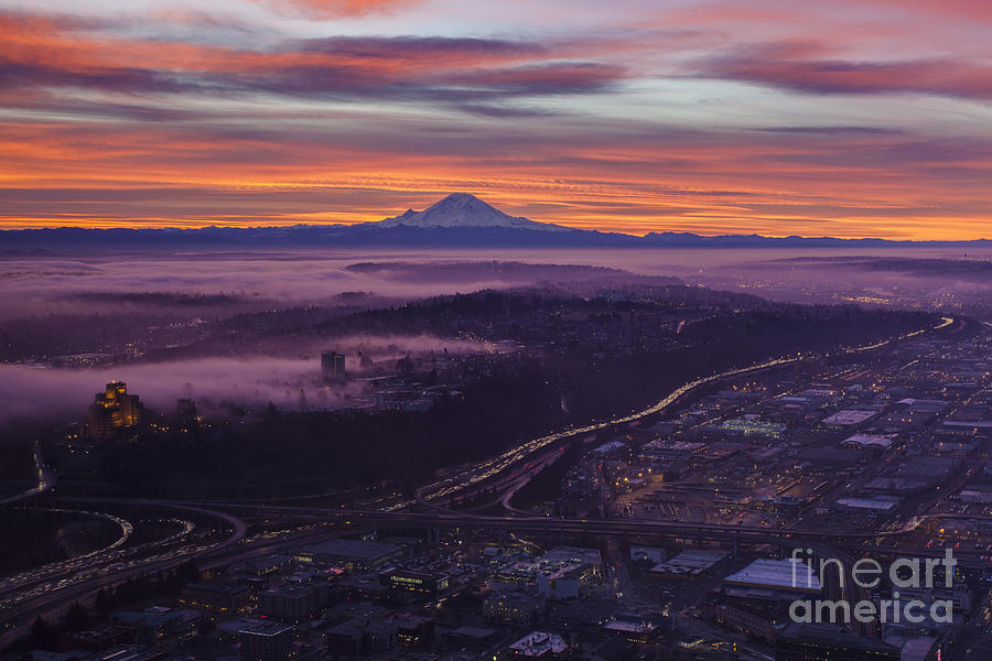 Mount Rainier Photograph - Rainier Sunrise Center by Mike Reid