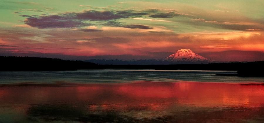 Rainier Sunset Panorama Photograph by Benjamin Yeager