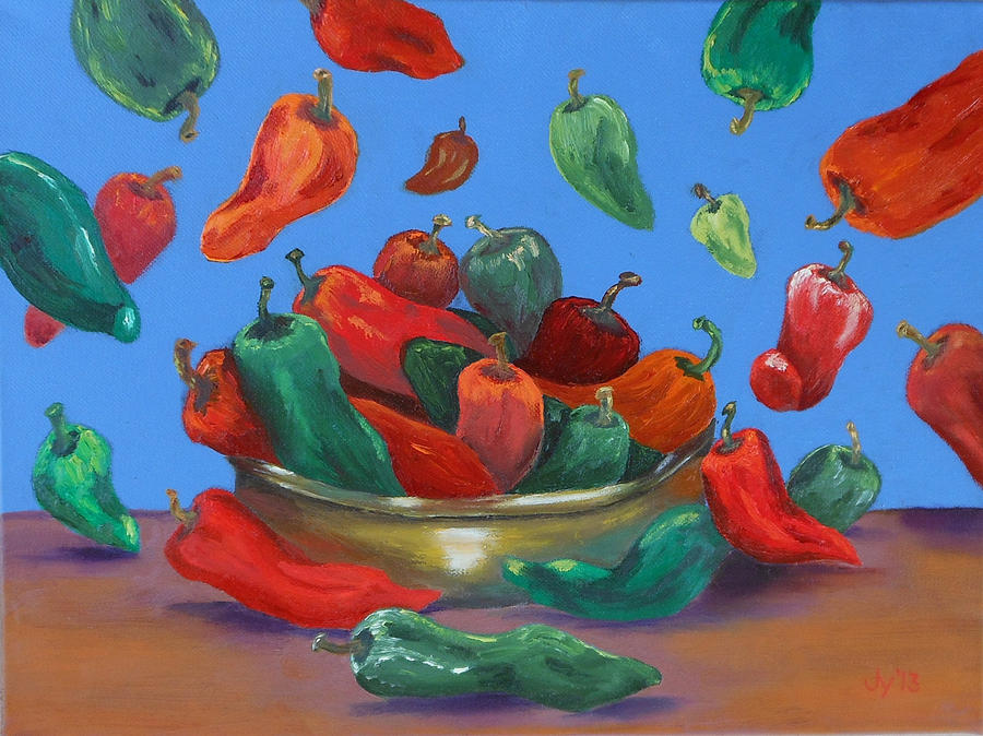 Vegetable Painting - Raining Chiles by Joan Young