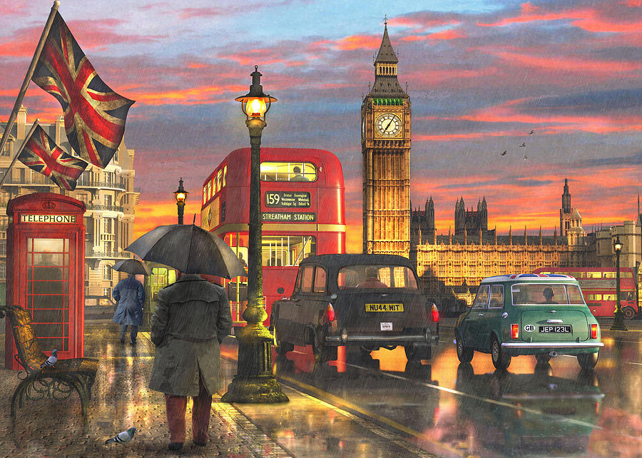 London Drawing - Raining in Parliament Square by Dominic Davison