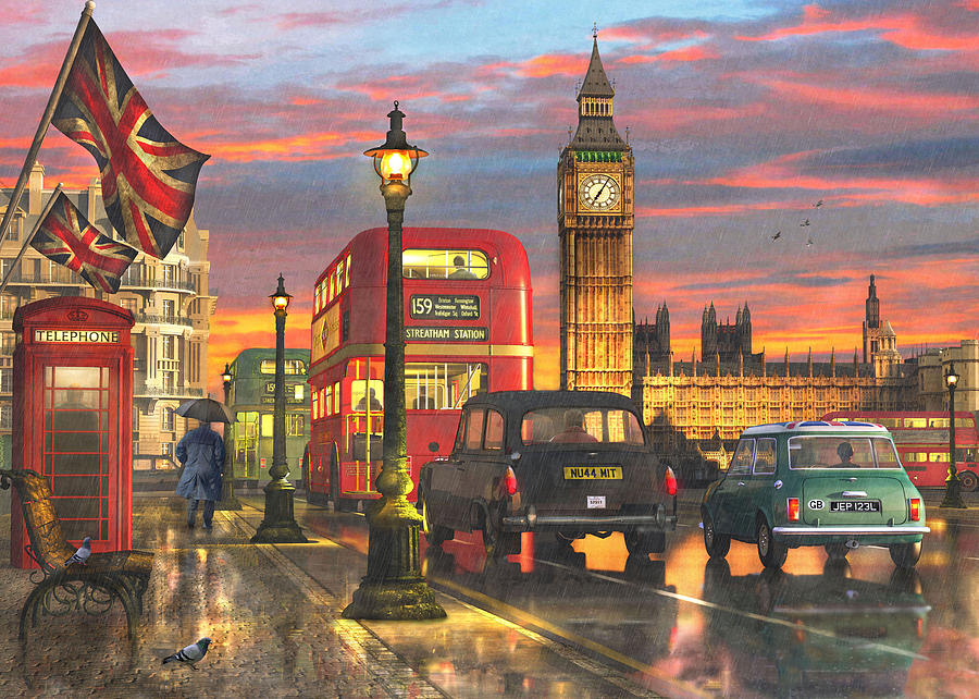 London Drawing - Raining in Parliament Square Variant 1 by Dominic Davison