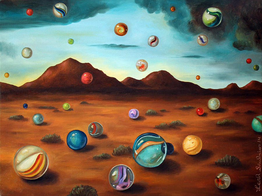 Surrealism Painting - Raining Marbles edit 2 by Leah Saulnier The Painting Maniac