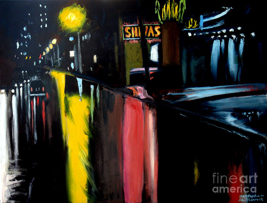 Raining Night in the City Painting by Christopher Shellhammer