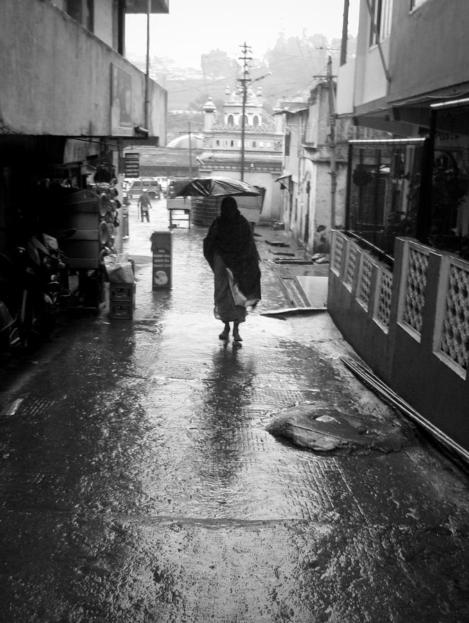 Black And White Photograph - Rainy Alley  by Kalpana