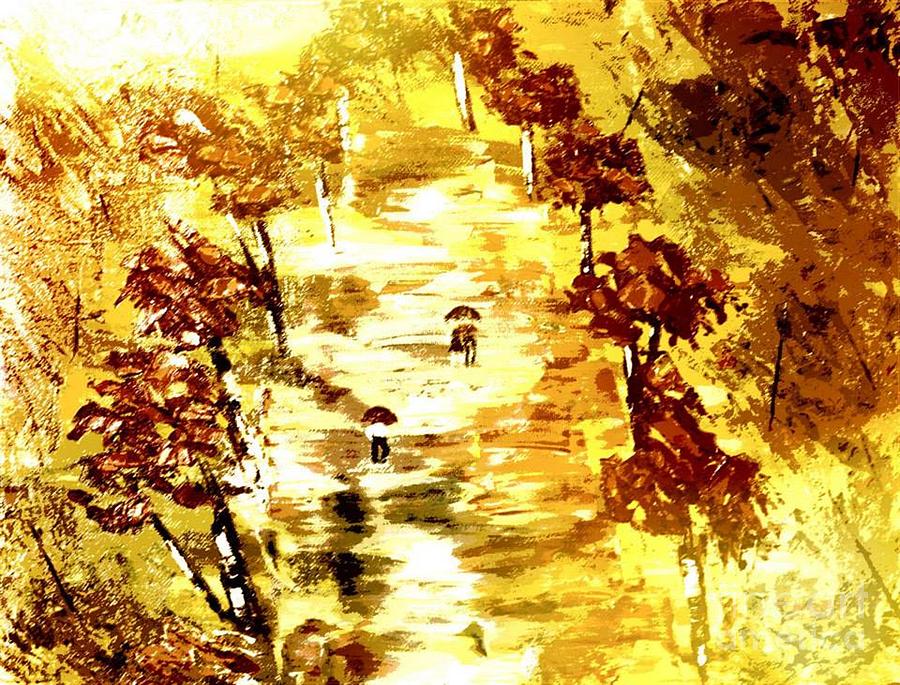 Rainy Autumn Trail  Painting by Denise Tomasura