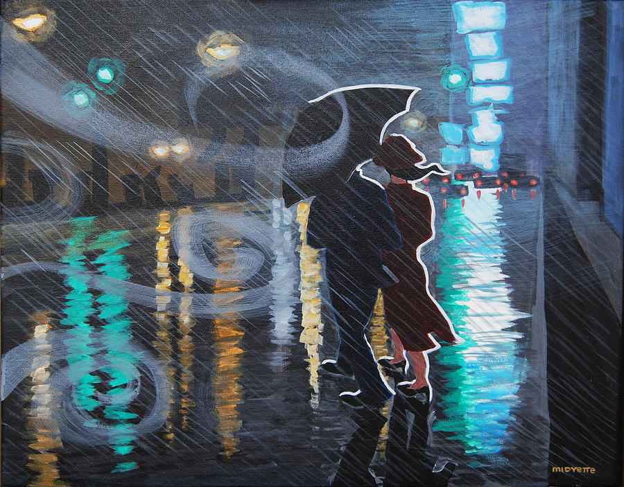 Rainy City Street Painting by Tommy Midyette