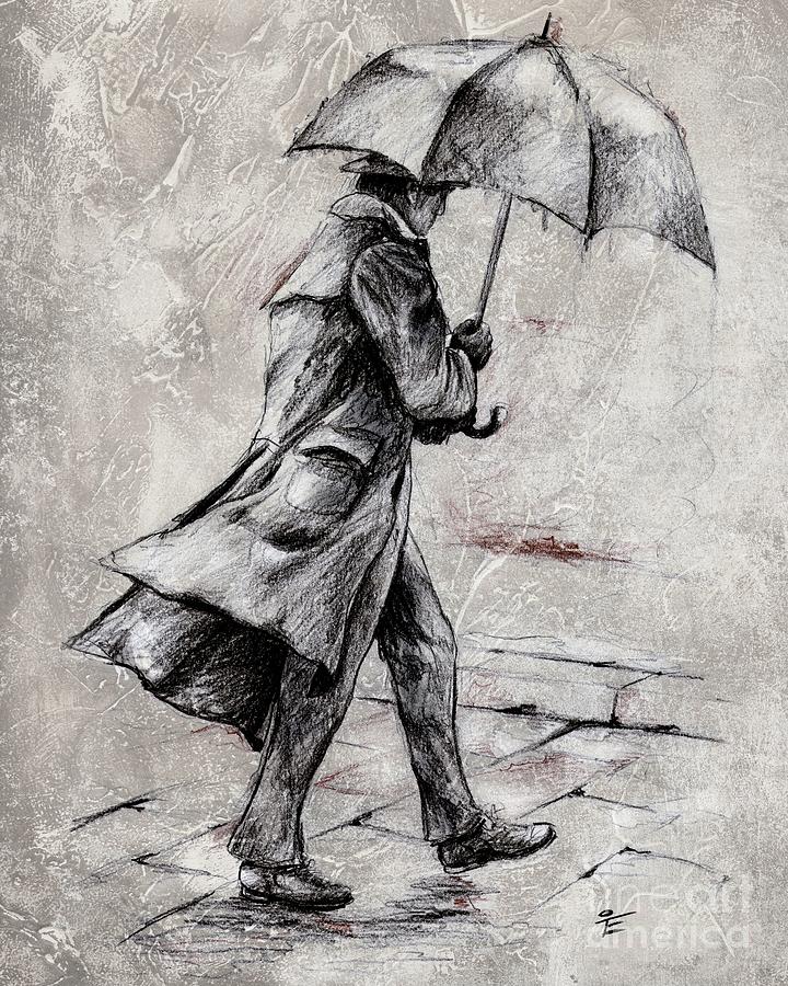 Mi_Art on X: Draw a girl with an umbrella, A rainy day pencil sketch