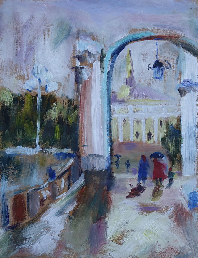 Rainy day at the ancient city Painting by Rita Adams