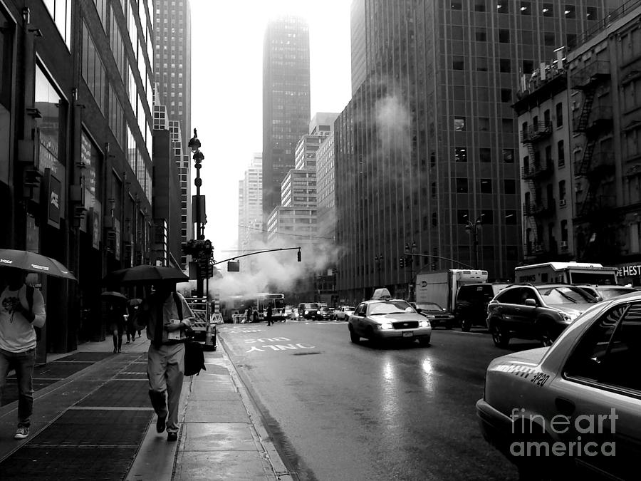 New York City Photograph - Rainy Day in New York - Taxis and Steam by Miriam Danar