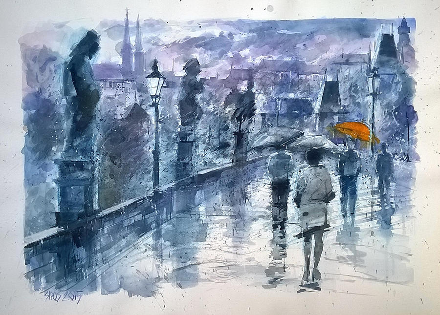 Rainy day in Prague SOLD Painting by Lorand Sipos
