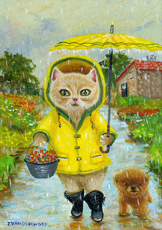 Rainy Day Kitty Painting by Jacquelin L Westerman