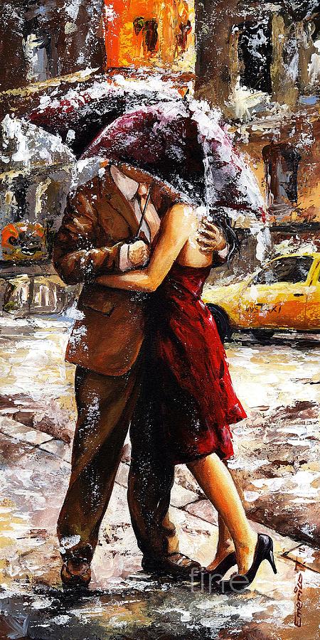 Impressionism Painting - Rainy day - Love in the rain 2 by Emerico Imre Toth