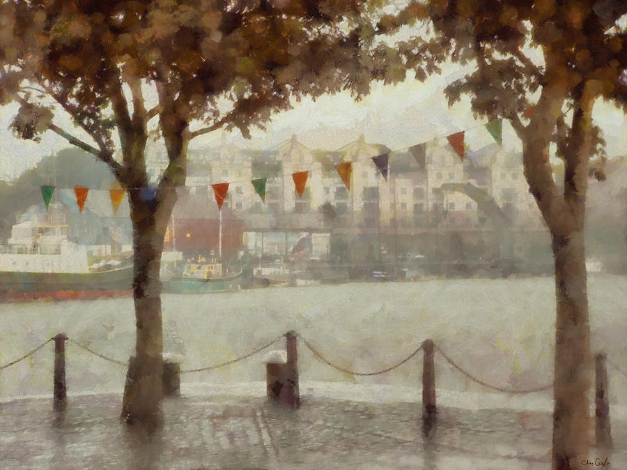Bunting Digital Art - Rainy Day Quayside by Chris Coyle