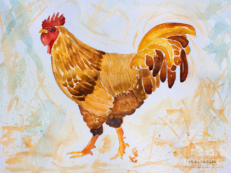 Rainy Day Rooster Painting by Barbara McMahon
