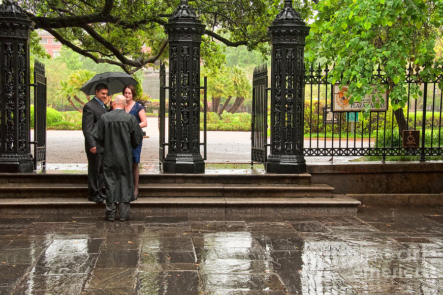 Rainy Destination Wedding in Jackson Square New Orleans Photograph by Kathleen K Parker