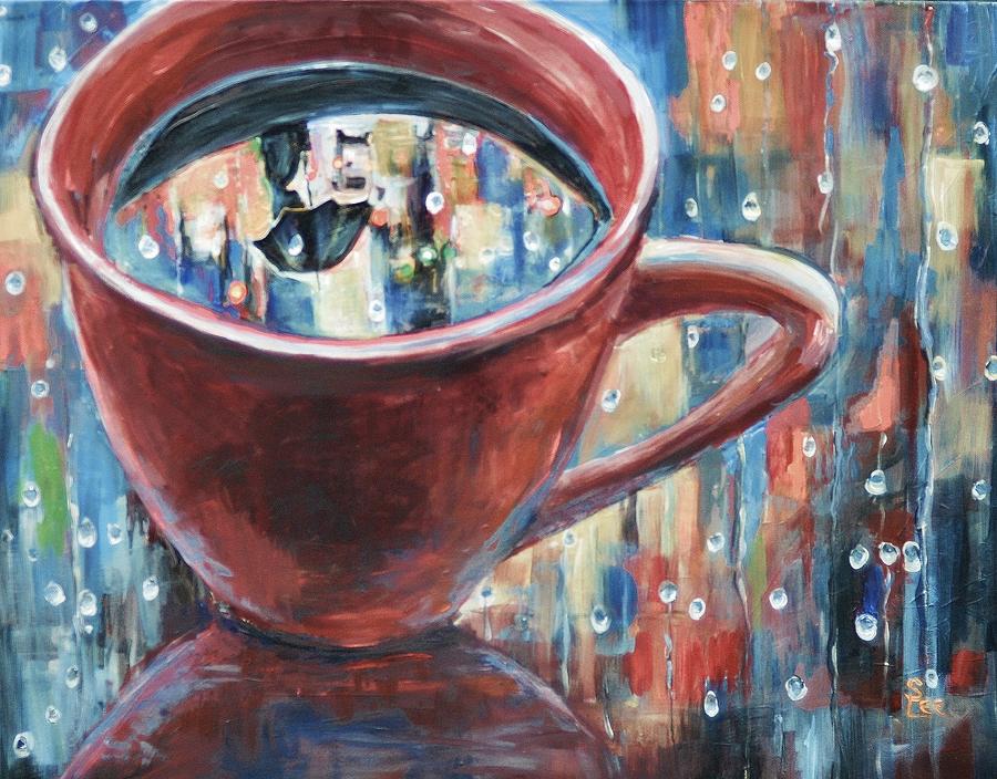 Coffee Painting - Rainy Diamonds Cafe by Shannon Lee