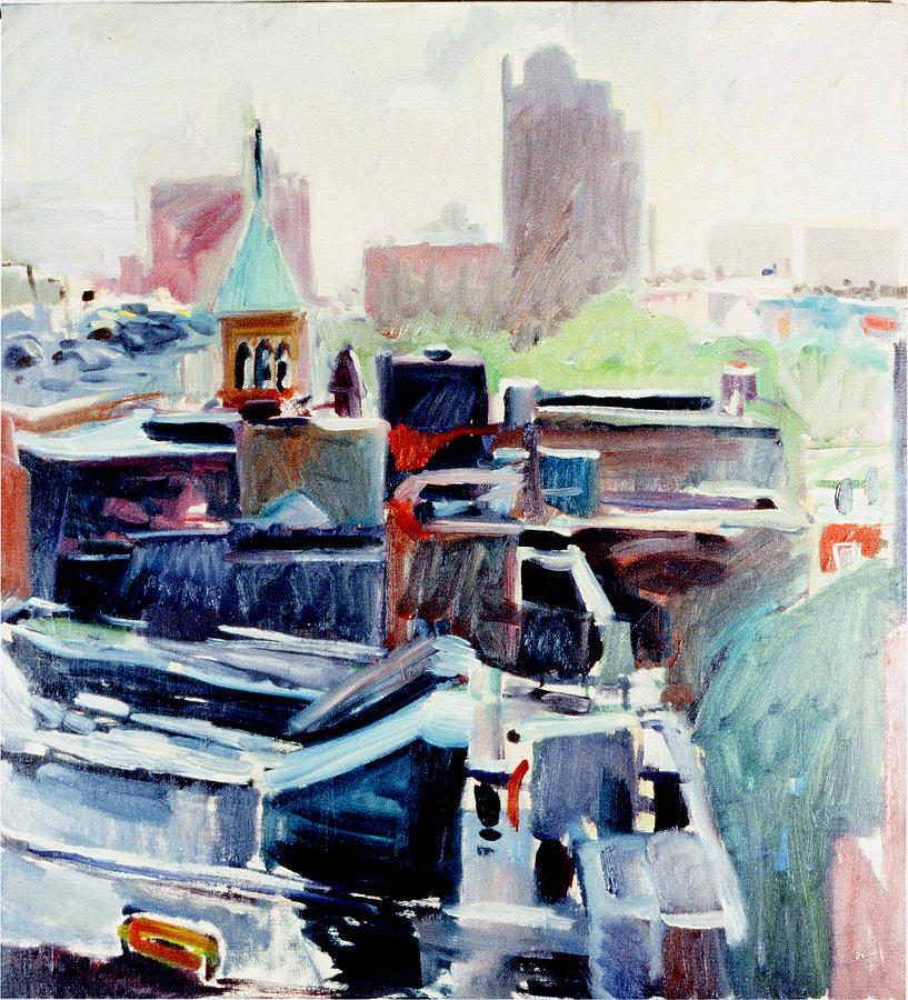 Rainy East Village Roofs Painting by Mark Lunde