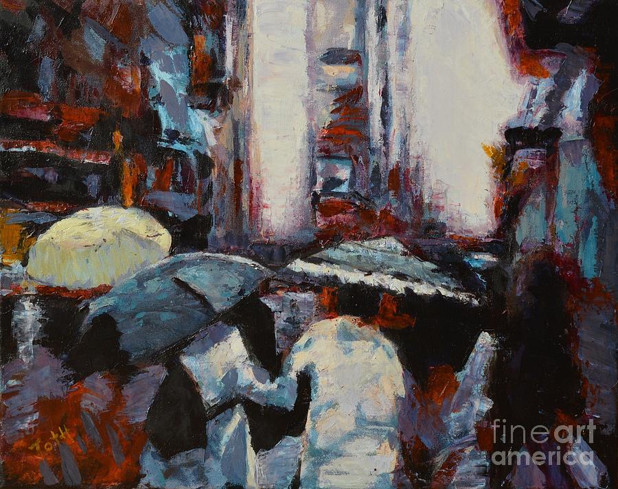 Rainy New York Painting by Laura Toth