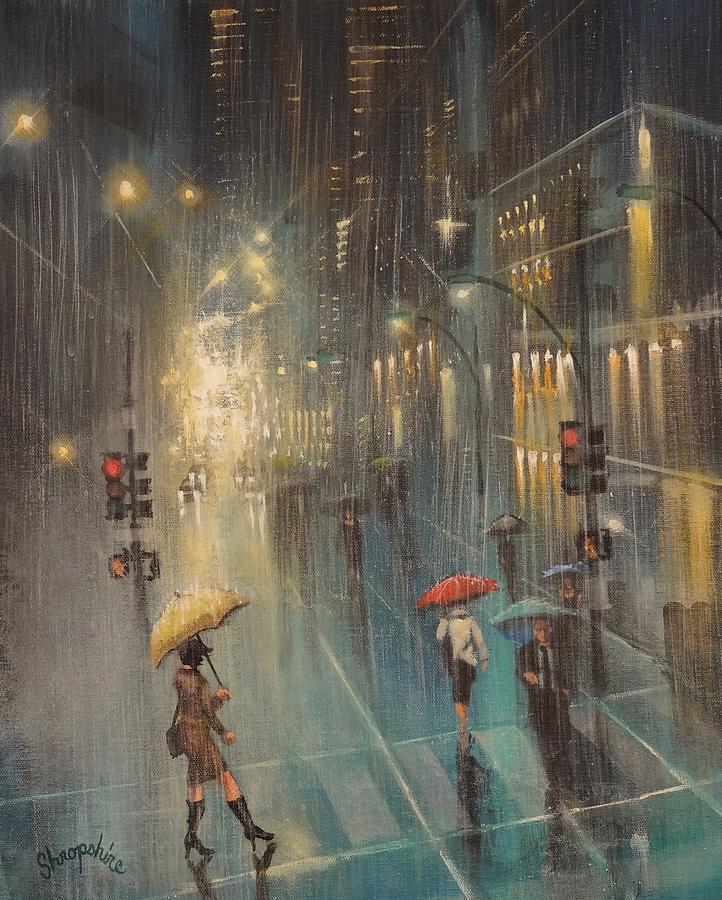 Rainy Night Blues Painting by Tom Shropshire