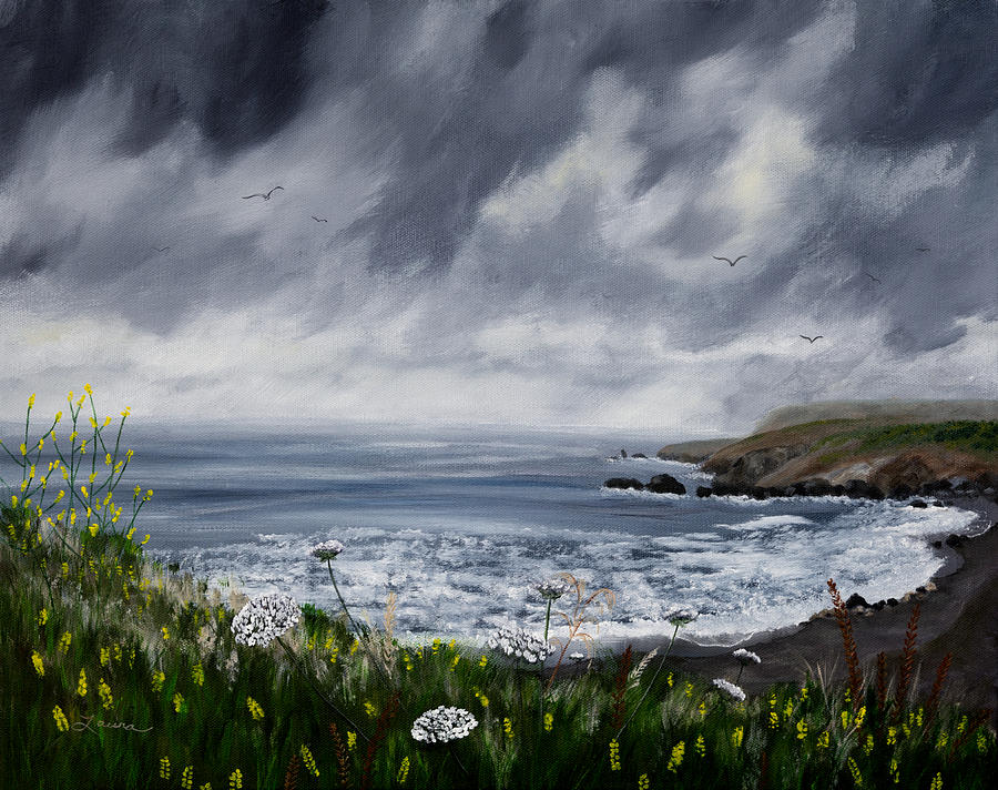 Rainy Springtime in Pacifica Painting by Laura Iverson