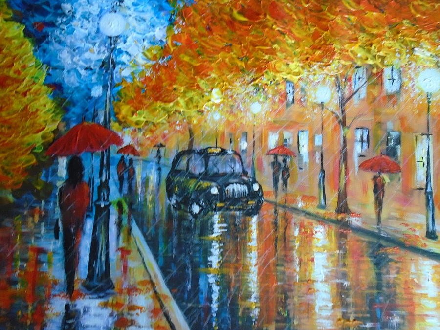 Umbrella Painting - Rainy walk home by Alan Brunt