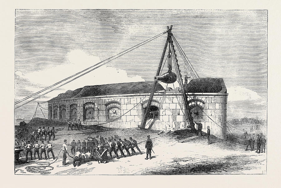 Raising A Gun At The Gilkicker Battery Portsmouth 1871 Drawing by ...