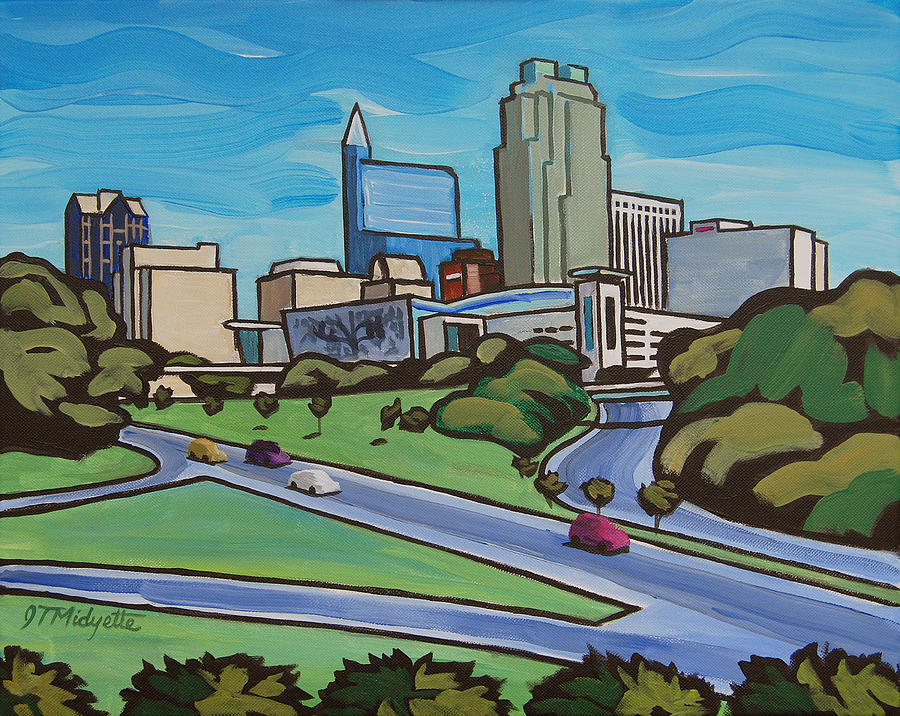 Raleigh Skyline 2 Painting by Tommy Midyette