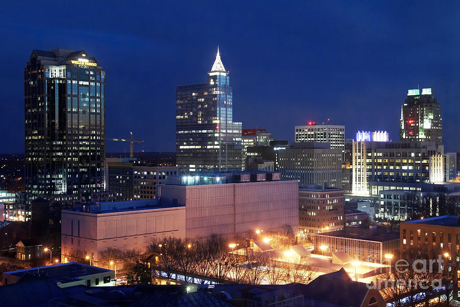 Raleigh Skyline at night Photograph by Bill Cobb