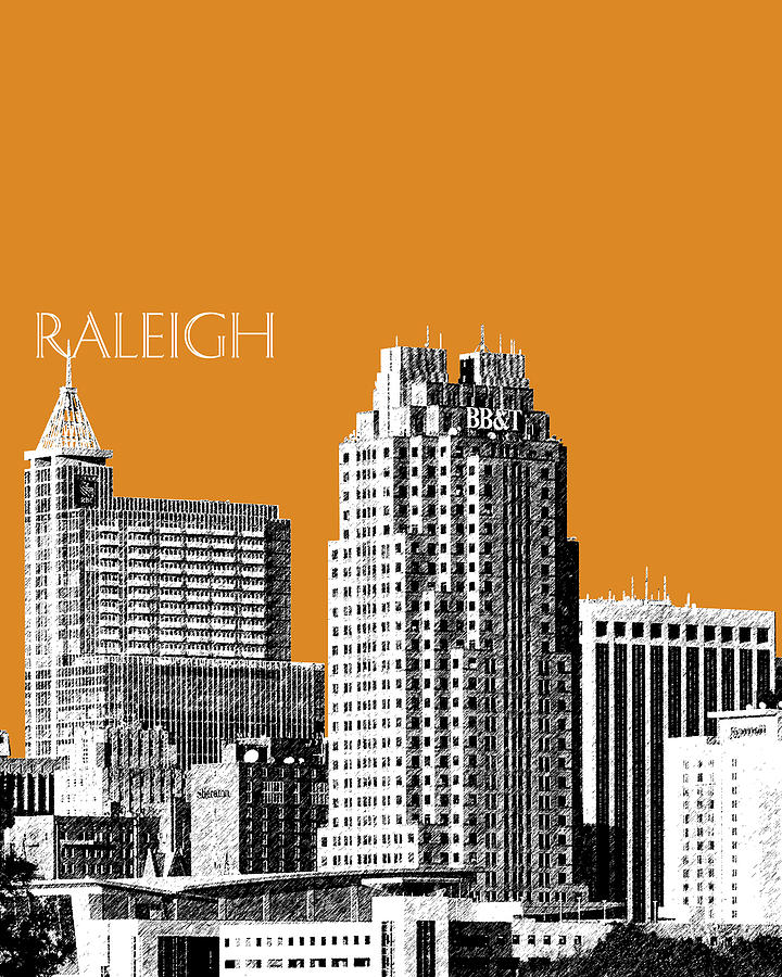 Raleigh Skyline - Dark Orange Digital Art by DB Artist