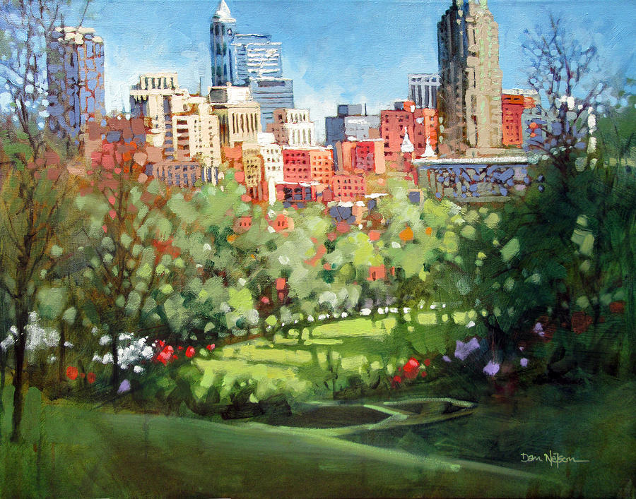 Raleigh Painting - Raleigh Spring Skyline by Dan Nelson