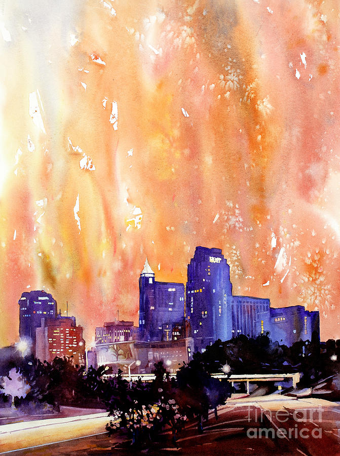 Raleigh Painting - Raligh Skyline Sunset by Ryan Fox
