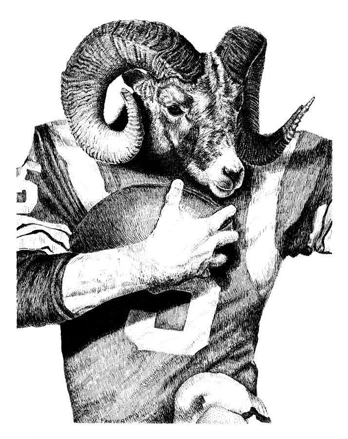 Ram Football Player Drawing by Melinda Fawver