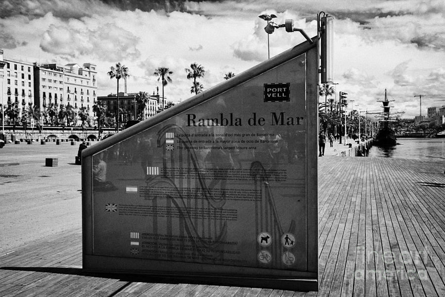 Barcelona Photograph - Rambla De Mar Walkway In The Old Port Of Barcelona Catalonia Spain by Joe Fox