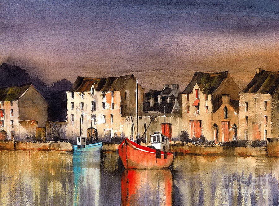 Boat Painting - Ramelton Dusk  Donegal by Val Byrne