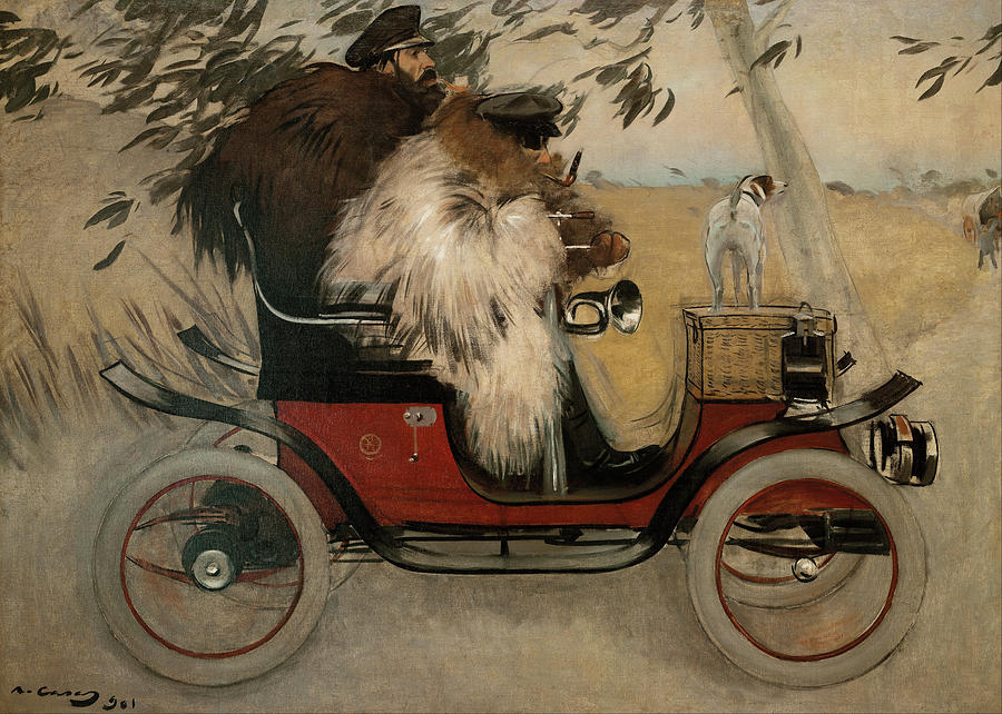 Ramon Casas and Pere Romeu in an Automobile Painting by Ramon Casas