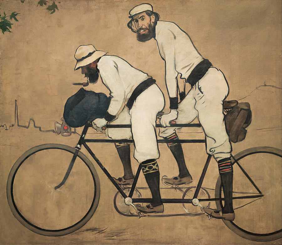 Bicycle Painting - Ramon Casas and Pere Romeu on a Tandem by Ramon Casas