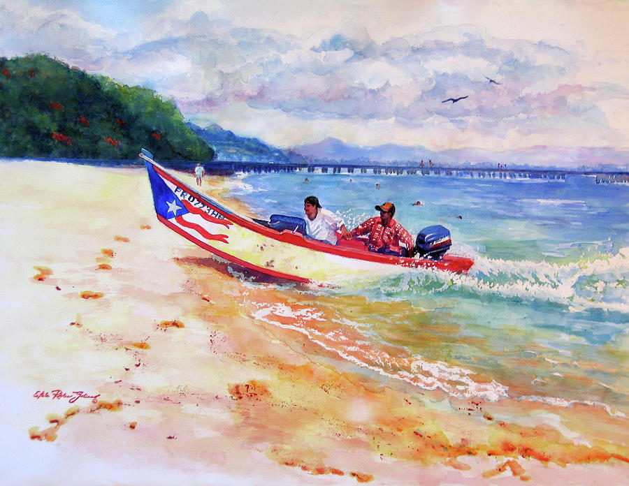 Tropical Beach Painting - Rampeando at Crashboat Beach Aguadilla Puerto Rico by Estela Robles Galiano