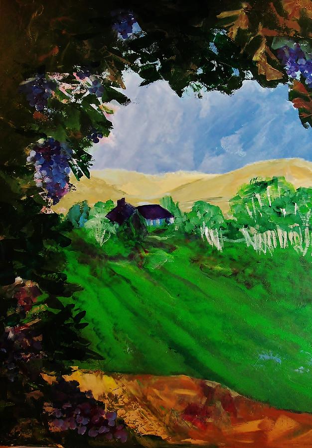 Wine Painting - A View through the Vines by Jan Moore