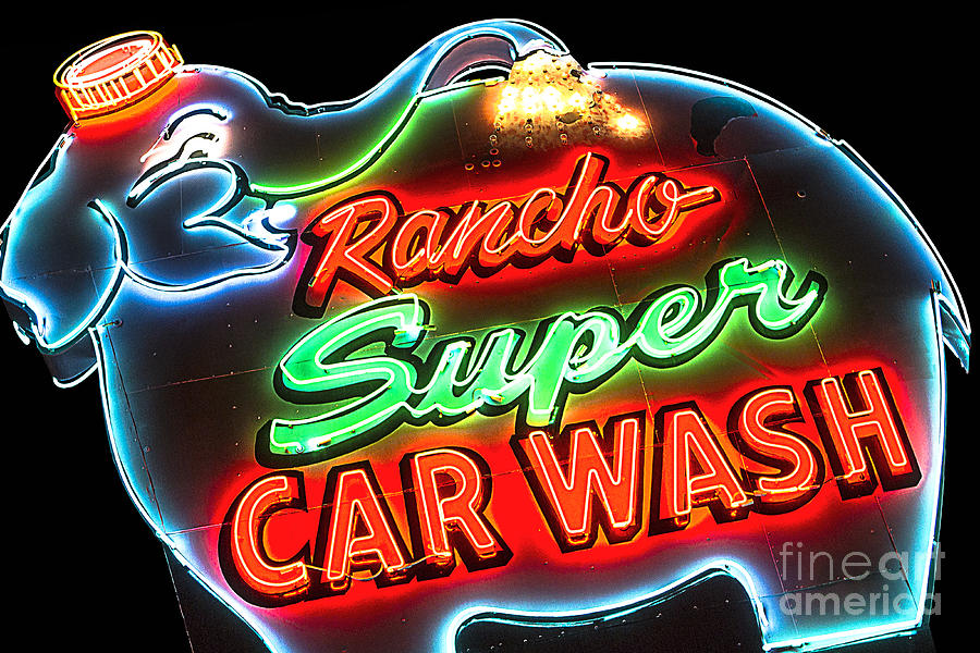 Sign Photograph - Rancho Super Car Wash Vintage Neon Sign in Rancho Mirage California by John Wayland
