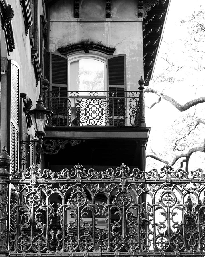 Black And White Photograph - Random Porch.Savannah by Maria Suhr