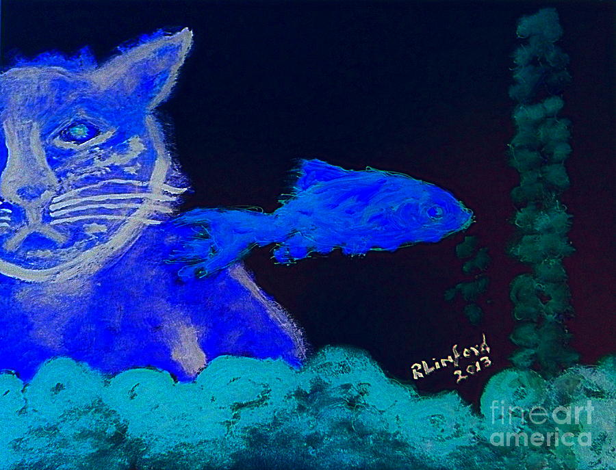 Rapacious Blue Cat Complacent Bluefish 2 Painting by Richard W Linford