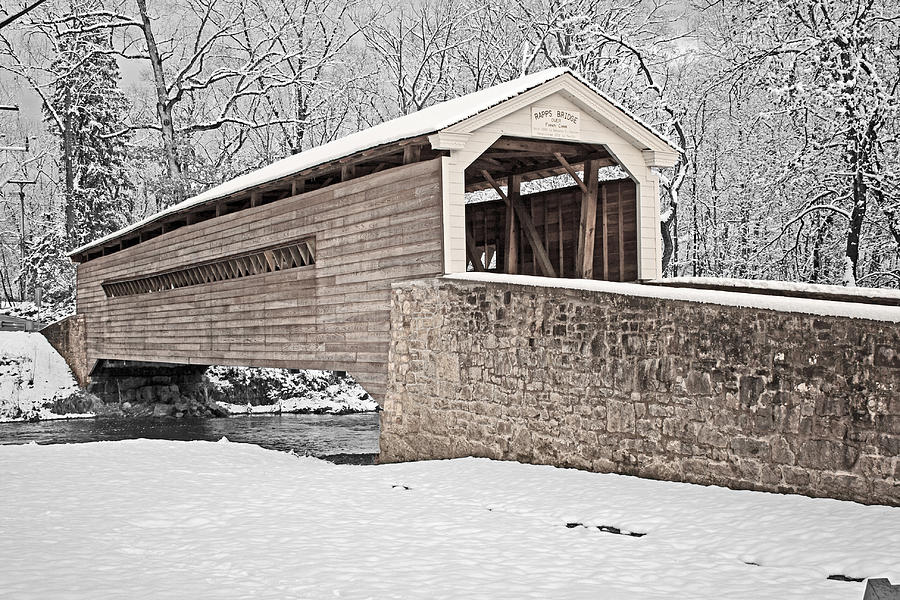 Black And White Photograph - Rapps Bridge in Winter by Michael Porchik