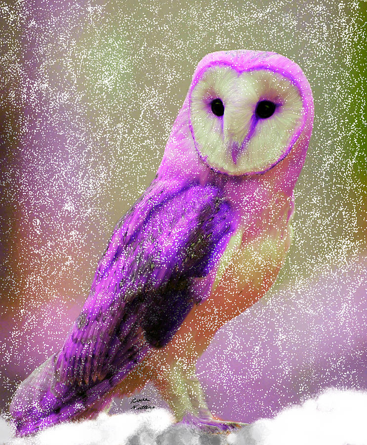 Rare Pink Owl in a Snow Storm Painting by Bruce Nutting